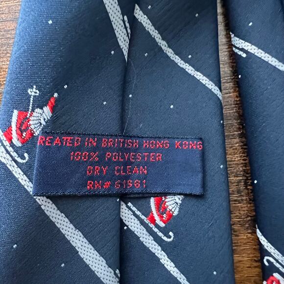 Christmas Santa Tie Skiing 3" Slim Necktie Navy Red Novelty Snow Stripe Holiday - Picture 7 of 7
